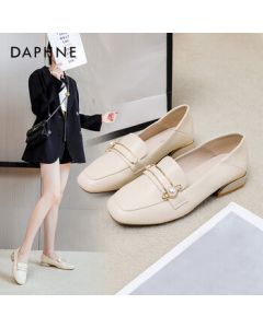 Daphne Pearl Loafers 2022 Spring/Summer Women's Shoes Slip-On British Style Casual Shoes Beige Size 40