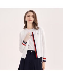 ELLE ACTIVE Waffle Knit Cardigan for Women, Autumn Color-Block Slimming Comfortable Commuting - White, M