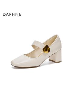 Daphne Spring New French Mary Jane Shoes Chunky Heel Women's Flats 4025101214 Beige 40