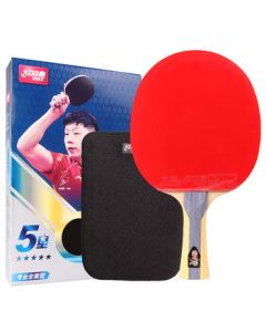 DHS Double Happiness 5-Star Table Tennis Racket, Penhold All-Round Professional Rubber with Double Inverted Rubber, Single Racket with Case H5002