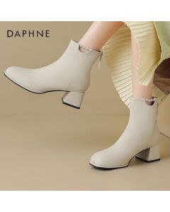 Daphne Women's Ankle Boots Genuine Leather Retro Chunky Heel Slim Boots Versatile Commuter Shoes 4023605144 Beige 40