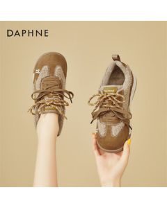 DAPHNE Women's Flat Fur-Lined Trainer Shoes, Fashionable and Versatile Casual Sneakers for Outdoor Sports, Brown, Size 37