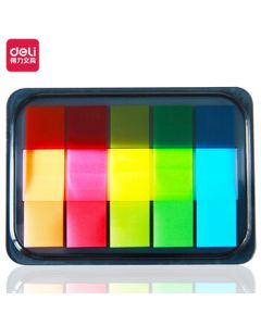 Deli HKFG 2-Pack 200 Sheets 5-Color Fluorescent Index Tabs 44*12mm Pull-Out Sticky Notes Memo Pads 9060