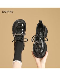 DAPHNE Women's Platform Loafers 2025 Autumn New British Style Versatile Black Leather Shoes Height-Increasing Flats