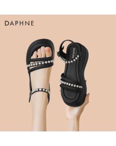 Daphne Women's Sandals Pearl Platform High-Heeled Beach Shoes Fashion One-Strap Sandals 4024303069 Black 38