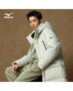 MIZUNO Windproof Water-Repellent Warm Hooded Down Jacket for Men, Long Coat