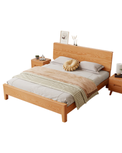 Pinzu Solid Wood Bed Modern Oak Platform Bed Nordic Master Bedroom Double Bed Oak Bed JX-204 1.5*2m Hydraulic Storage Bed