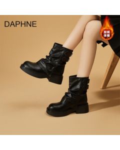 DAPHNE Women's Fashion Martin Boots 2024 Autumn Winter Versatile Boots Fur-Lined Combat Boots Casual Ankle Boots