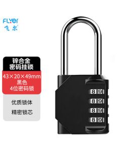 FLYER Zinc Alloy Metal Large Long Shackle Padlock, Black 4-Digit Combination Lock, 43×20×49mm