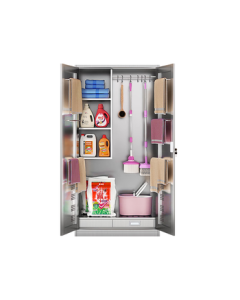 Huayu Tiandi 304 Stainless Steel Cleaning Cabinet Double Door Mop Broom Storage Organizer for Bathroom and Utility Tools
