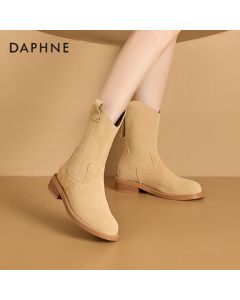 Daphne Women's Short Boots with Lining, Chunky Heel Flat Martin Boots 3123605052, Almond/Lined, Size 36