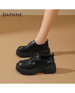 Daphne Rose Leather Loafers 2025 Spring Loafers Platform High-Quality Elevation British Style Leather Shoes Black 39