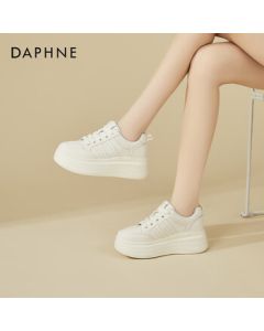 Daphne Platform Sneakers for Women - Lightweight Soft-Soled Casual Shoes with Hidden Heel Elevation, Versatile Sports Shoes, Beige-Gray, Size 35
