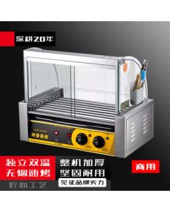 Shield Flash Commercial Small Automatic Sausage Grill Volcanic Stone Countertop Hot Dog Machine for Stall [Upgraded Energy Saving] 7-Tube + Sliding Door