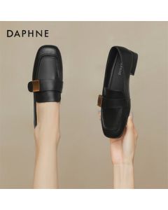 Daphne Loafers Spring British Style Leather Shoes Thick Sole Chunky Heel Flats 4023404183 Black 37