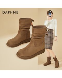 Daphne Flat Retro Western Cowgirl Boots Stacked Boots Women's Suede Beaded Platform Slimming Ankle Boots Light Brown 40