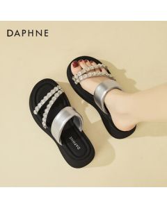 DAPHNE French Thick-Soled Rhinestone Slide Sandals for Women, Summer Fashion Versatile Elegant Fairy Style Slippers - Silver, Size 40