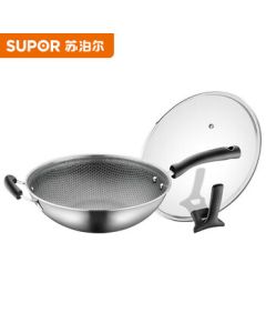 SUPOR Household X-Crystal Shield Non-Stick Wear-Resistant Stainless Steel Wok Frying Pan, Compatible with Gas and Induction Cooktops CC32JA13