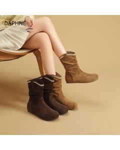 DAPHNE Stacked Boots Women's Retro 2025 Autumn New Platform Martin Boots Maillard Mid-Calf Boots
