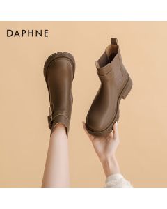 Daphne Martin Boots Retro Short Boots for Women Simple Thick-Soled Tube Boots Slimming Boots Chelsea Boots Khaki 39