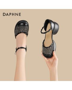 Daphne Thick-Soled Hollow-Out Sandals Women's Summer New Retro Roman Sandals 4025101792 Black 38