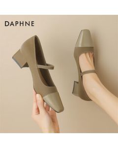 Daphne Women's Single Shoe French Stitched Mary Jane Shoes Chunky High Heel One-Strap Sandals 4024101075 Khaki 40