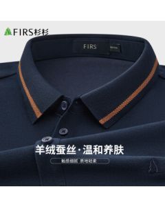 FIRS【Silk Cashmere Blend】Men's Long Sleeve Polo T-Shirt Spring Solid Color Business Casual Base Shirt