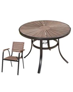 Luogang Outdoor Anti-Rust Wood Tea Table and Chair Set Flat Armchair 4+1 [105cm Sun Round Table]