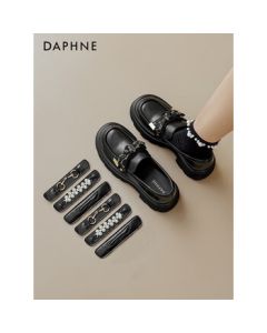 DAPHNE Black Multi-Buckle Platform Loafers for Women 2024 Slip-On Height-Increasing Leather Shoes, Black Size 39