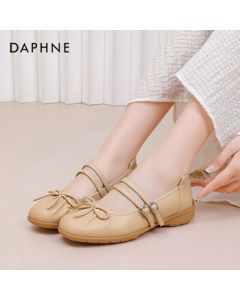 Daphne Women's Spring/Summer French Bow Ballet Mary Jane Slip-On Flats - Beige, Size 36