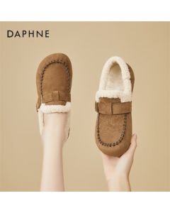 DAPHNE Women's Faux Fur Lined Fully Enclosed Birkenstock Shoes Retro Fashion Versatile Slip-On Lazy Fluffy Slippers Cotton Shoes - Caramel, Size 36