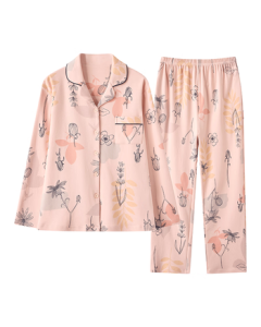Fenteng Kean Women's Pajamas Pure Cotton Soft Sweet Print 2025 New Collection Turn-Down Collar Open-Front Ladies Homewear