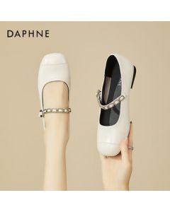 Daphne Low Heel French Versatile Little Flair Mary Jane Shoes Women's Shallow Cut Single Strap Flats in Beige Size 35