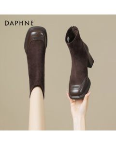 Daphne Women's Ankle Boots New French Style High Heel Slim Boots Versatile Martin Boots Brown Size 37