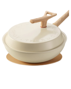 SUPOR Lightweight Red Dot Non-Stick Wok - Stylish Cream Color, Induction & Gas Stove Compatible, PC30QL1, 30cm for 3-5 People