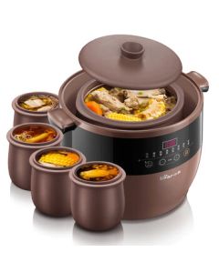 Bear Electric Stew Pot, Electric Steamer, Soup Pot, Purple Clay Pot, 4.5L Home Stew Pot, Water-Bath Steamer, Electric Clay Pot, Steam & Stew Dual Function DDZ-B45Z1 [5 Inner Pots Included]