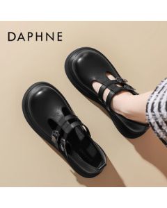 Daphne French Mary Jane Shoes Women's New Platform Flats School Style Leather Shoes 4025101188 Brown 35