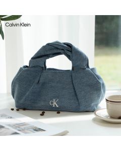 Calvin Klein Women's Bag 25 Elegant Casual Commute Portable CK Knot Design Letter Denim Cloud Bag Chain Bag Gift