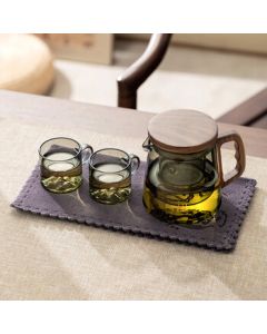 Yi Hu Tea Glass Tea Set - Home Brewing Teapot with Kung Fu Tea Cups for Living Room, Includes Pot + 2 Cups + Tray + Tea Towel