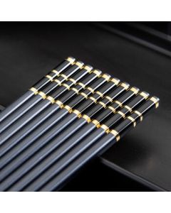 Shihua Alloy Chopsticks - 10-Pack Stainless & Mold-Resistant Premium Chopsticks for Home & Hotel Use, Black with Gold Ring Design