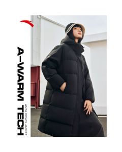ANTA Outlets Quick-Warm Down Jacket with Hood, Women's Long Winter Coat, Four-Protection Outdoor Cold-Resistant Puffer Parka