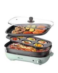Bear Multi-function Pot - Electric Hot Pot, Grill Pan, Cooking Pot for Home Use, 4L (3 Trays Included) DKL-D12Z4 Highly Recommended
