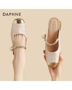 Daphne Women's Sandals New Chinese Style Mules Closed-Toe Slip-On Shoes 4024303153 Beige 37