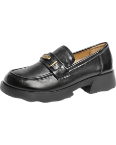 Belle Lucky Loafer Women's 2025 New Edition Chunky Heel British Style Black Leather Shoes D2S1DCA5 Black 37
