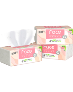 Jierou Facial Tissues Pink Face 4-Ply 90 Sheets * 4 Packs, Wet Wipeable 100% Virgin Wood Pulp, Whole Carton