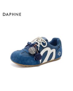 DAPHNE Women's Casual Retro Two-Tone Trainer Sneakers with Hidden Heel Elevation - Blue, Size 37
