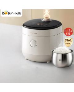 Bear Mini Rice Cooker, Small 1-2 Person Capacity, 0 Coating, 316L Stainless Steel, One-Button Quick Cooking, Micro-Pressure Multi-Function with Preset Timer, 1.6L DFB-C16M3