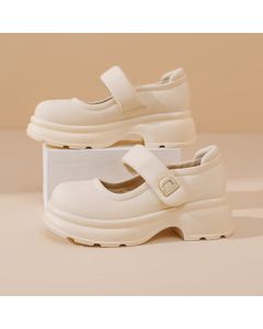 Daphne French Mary Jane Women's Shoes Retro Chunky Heel Pumps Black JK Loafer High Heels Women Beige 36