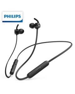 PHILIPS Wireless Bluetooth Neckband In-Ear Waterproof Sports Music Headphones with Magnetic Control, Built-in Mic, Fin Ear Wings, Compatible with Apple & Android Phones - E1205 Black