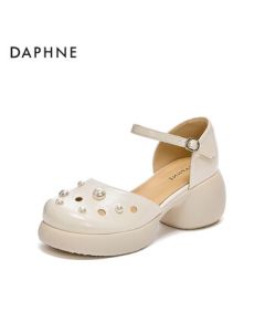 Daphne Thick-Sole Roman Sandals Summer New Hollow-Out High Heel Women's Shoes 4025101738 Beige 35